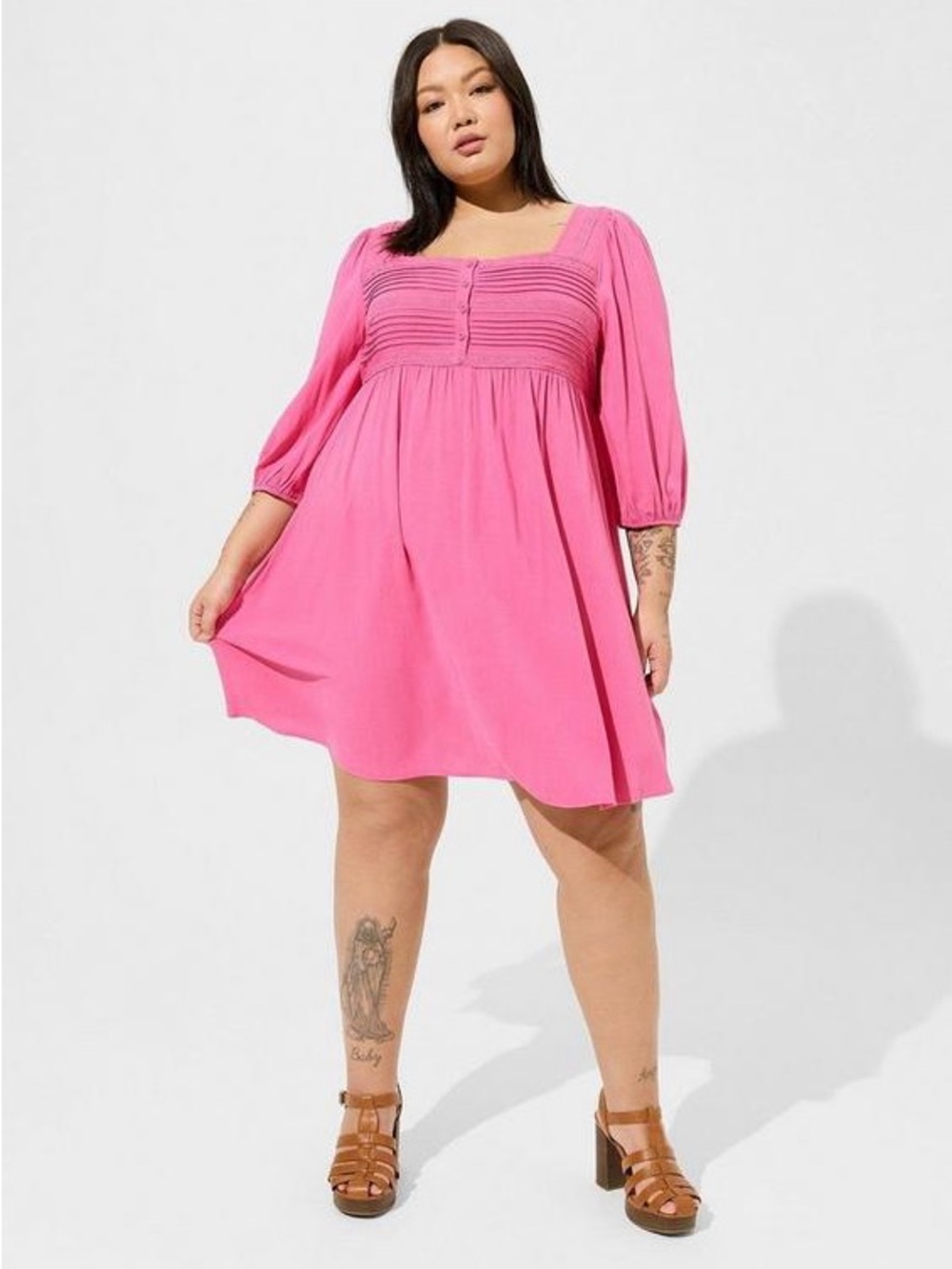 Torrid Mini Rayon Slub Pintuck Neck Skater Dress Gin Fiz Pink Size Large L